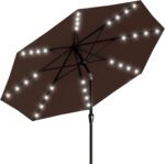 Rectangular Solar LED Patio Umbrella, 16-Light Vented Canopy with Crank Tilt - Lake Blue / 12 Ft