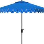  9 ft Valance Patio Umbrella, Polyester Market Umbrella with Crank and Auto Tilt - Navy/Off White