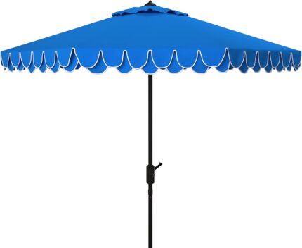 9 ft Valance Patio Umbrella, Polyester Market Umbrella with Crank and Auto Tilt - Navy/Off White