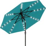 Rectangular Solar LED Patio Umbrella, 16-Light Vented Canopy with Crank Tilt