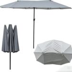  15 ft x 9 ft Replacement Canopy, 12-Rib Polyester Cover for Double-Sided Patio Umbrellas - Topaz