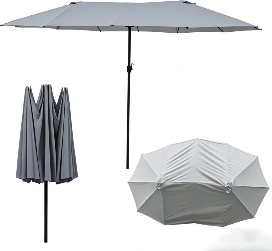 15 ft x 9 ft Replacement Canopy, 12-Rib Polyester Cover for Double-Sided Patio Umbrellas - Topaz