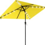  Rectangular Solar LED Patio Umbrella, 16-Light Vented Canopy with Crank Tilt - Yellow / 6.5 X 10 Ft