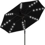 Rectangular Solar LED Patio Umbrella, 16-Light Vented Canopy with Crank Tilt - Light Brown / 9 Ft