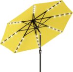 Rectangular Solar LED Patio Umbrella, 16-Light Vented Canopy with Crank Tilt