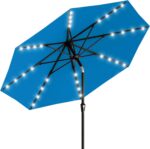 Rectangular Solar LED Patio Umbrella, 16-Light Vented Canopy with Crank Tilt - Rose Pink / 6.5 X 10 Ft