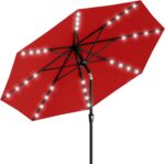 Rectangular Solar LED Patio Umbrella, 16-Light Vented Canopy with Crank Tilt - Royal Blue / 6.5 X 10 Ft