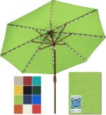 Solar LED Patio Umbrella, 80-Light Acrylic Market Umbrella with Crank and Tilt - Heather Beige / 10FT Triple Vents