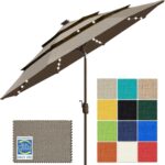 Solar LED Patio Umbrella, 80-Light Acrylic Market Umbrella with Crank and Tilt - Fern / 9FT Single Vent