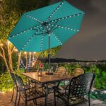 Solar LED Patio Umbrella, 80-Light Acrylic Market Umbrella with Crank and Tilt - Mushroom / 9FT Triple Vents