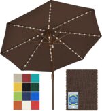 Solar LED Patio Umbrella, 80-Light Acrylic Market Umbrella with Crank and Tilt - Antique Beige / 9FT Single Vent