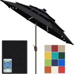 Solar LED Patio Umbrella, 80-Light Acrylic Market Umbrella with Crank and Tilt - Taupe / 9FT Triple Vents