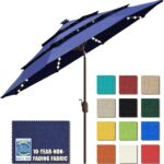 Solar LED Patio Umbrella, 80-Light Acrylic Market Umbrella with Crank and Tilt - Burgundy / 9FT Triple Vents