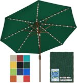 Solar LED Patio Umbrella, 80-Light Acrylic Market Umbrella with Crank and Tilt - Macaw Green / 9FT Single Vent