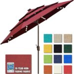 Solar LED Patio Umbrella, 80-Light Acrylic Market Umbrella with Crank and Tilt - Logo Red / 9FT Triple Vents