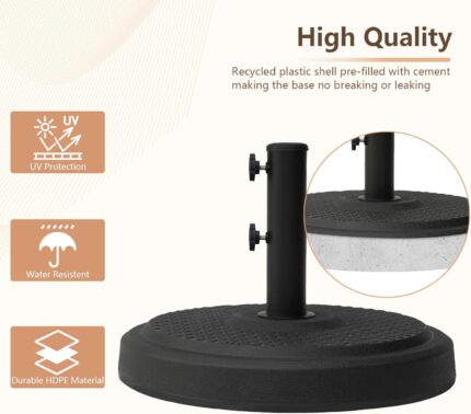 Heavy Duty Round Patio Umbrella Base, Cement-Filled Stand for 1.3–1.9 in Poles - 44lb