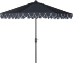 9 ft Valance Patio Umbrella, Polyester Market Umbrella with Crank and Auto Tilt - White/Navy
