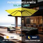 Rectangular Solar LED Patio Umbrella, 16-Light Vented Canopy with Crank Tilt - Black / 6.5 X 10 Ft