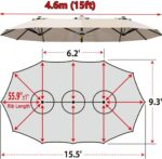15 ft x 9 ft Replacement Canopy, 12-Rib Polyester Cover for Double-Sided Patio Umbrellas - Gray