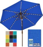 Solar LED Patio Umbrella, 80-Light Acrylic Market Umbrella with Crank and Tilt - Chestnut / 9FT Triple Vents