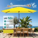 Rectangular Solar LED Patio Umbrella, 16-Light Vented Canopy with Crank Tilt - Black / 12 Ft