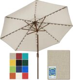 Solar LED Patio Umbrella, 80-Light Acrylic Market Umbrella with Crank and Tilt - Heather Beige / 9FT Triple Vents