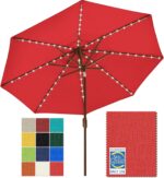 Solar LED Patio Umbrella, 80-Light Acrylic Market Umbrella with Crank and Tilt - Heather Beige / 9FT Single Vent