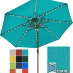  Solar LED Patio Umbrella, 80-Light Acrylic Market Umbrella with Crank and Tilt - Teal / 9FT Single Vent