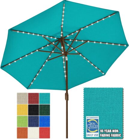 Solar LED Patio Umbrella, 80-Light Acrylic Market Umbrella with Crank and Tilt - Teal / 9FT Single Vent