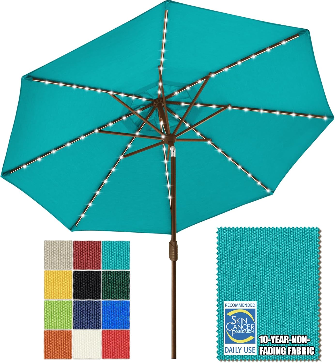 71RNkkJSRSL._AC_SL1500 Solar LED Patio Umbrella, 80-Light Acrylic Market Umbrella with Crank and Tilt - Teal / 9FT Single Vent