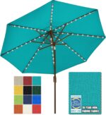 Solar LED Patio Umbrella, 80-Light Acrylic Market Umbrella with Crank and Tilt - Royal Blue / 9FT Triple Vents