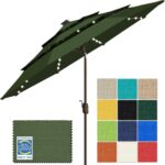 Solar LED Patio Umbrella, 80-Light Acrylic Market Umbrella with Crank and Tilt - Natural / 10FT Triple Vents