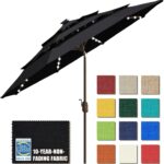 Solar LED Patio Umbrella, 80-Light Acrylic Market Umbrella with Crank and Tilt - Logo Red / 9FT Single Vent