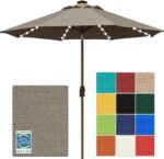 Solar LED Patio Umbrella, 80-Light Acrylic Market Umbrella with Crank and Tilt - Navy Blue / 10FT Triple Vents
