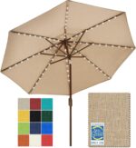 Solar LED Patio Umbrella, 80-Light Acrylic Market Umbrella with Crank and Tilt - Natural / 9FT Single Vent