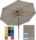 Solar LED Patio Umbrella, 80-Light Acrylic Market Umbrella with Crank and Tilt - Red / 10FT Triple Vents