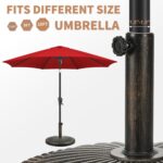 Round Bronze Patio Umbrella Base, Resin Concrete Stand for Up to 1.9 in Poles - 20lb