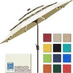 Solar LED Patio Umbrella, 80-Light Acrylic Market Umbrella with Crank and Tilt - Teal / 10FT Triple Vents