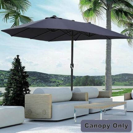 15 ft x 9 ft Replacement Canopy, 12-Rib Polyester Cover for Double-Sided Patio Umbrellas - Dark green