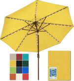 Solar LED Patio Umbrella, 80-Light Acrylic Market Umbrella with Crank and Tilt - Sunflower Yellow / 10FT Triple Vents