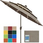 Solar LED Patio Umbrella, 80-Light Acrylic Market Umbrella with Crank and Tilt - Rust / 9FT Triple Vents