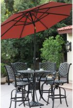 9 ft Bar Height Patio Umbrella, Brown Aluminum Market Umbrella with Auto Tilt