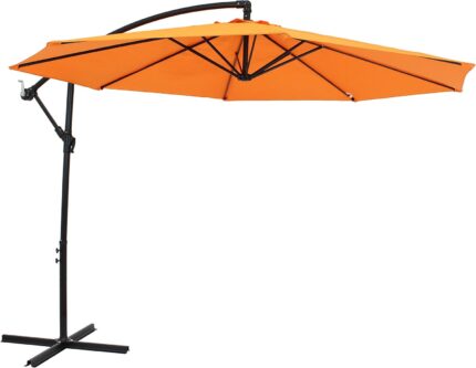 9.5 ft Cantilever Patio Umbrella, Vented Polyester Canopy with Crank and Cross Base - Tangerine