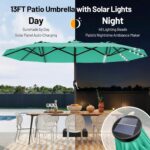 13 ft Solar LED Double-Sided Patio Umbrella, 6.5 x 13 ft Rectangular Canopy with Crank - Cream-White / 6.5x13 Ft