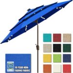 Solar LED Patio Umbrella, 80-Light Acrylic Market Umbrella with Crank and Tilt - Heather Beige / 10FT Single Vent
