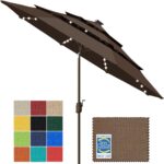 Solar LED Patio Umbrella, 80-Light Acrylic Market Umbrella with Crank and Tilt - Forest Green / 9FT Single Vent