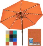 Solar LED Patio Umbrella, 80-Light Acrylic Market Umbrella with Crank and Tilt - Antique Beige / 9FT Triple Vents