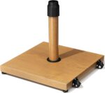 45 lb Patio Umbrella Base with Wheels, Pre-Filled Concrete Stand for 6–12 ft Umbrellas - Teak