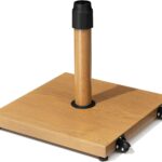  45 lb Patio Umbrella Base with Wheels, Pre-Filled Concrete Stand for 6–12 ft Umbrellas - Teak