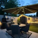Square Cantilever Patio Umbrella, 360-Degree Rotating Offset Umbrella with Aluminum Frame - Navy Blue / 9' X 9' / Standard
